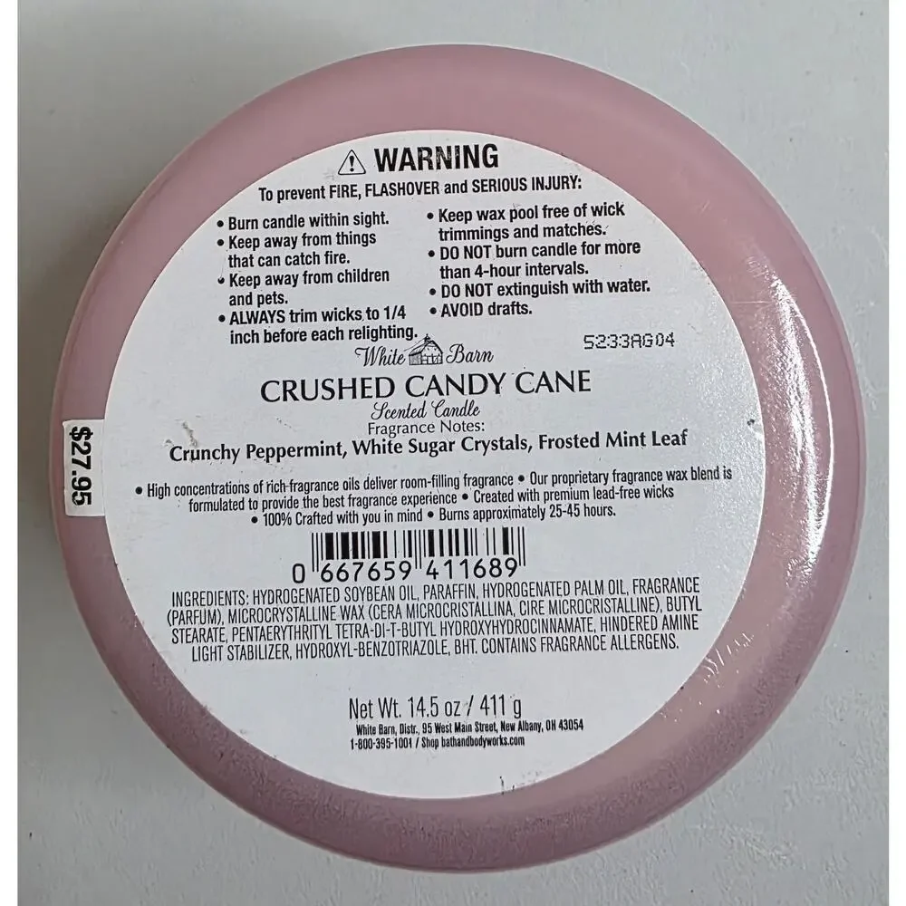 White Barn Crushed Candy Cane 3-wick 14.5 oz Scented Candle - Picture 4 of 4